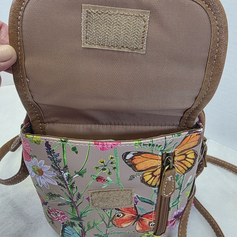 NEW MultiSac Crossbody Purse Spring Floral Butterfly Tan Everest Mini Crossbody - Picture 5 of 9